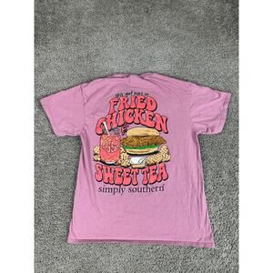 Simply Southern Shirt Womens Medium Pink Fried Chicken & Sweet Tea Preppy Ladies